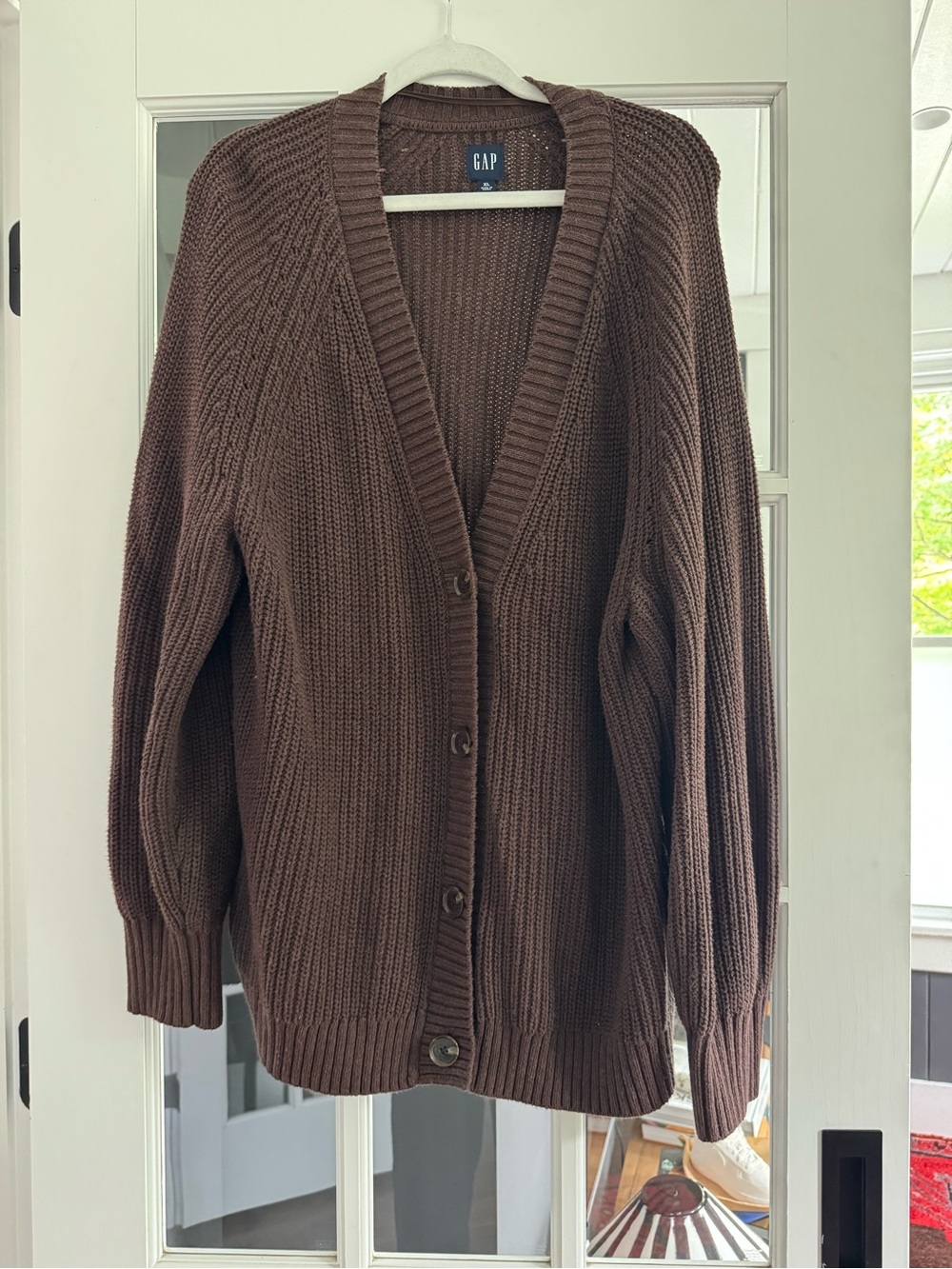 GAP Oversized Brown Ribbed Button-Up Cardigan